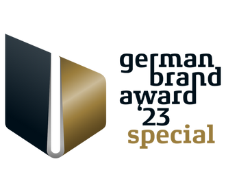 German Brand Award 23 Special logo with black and gold emblem on a light background.
