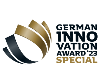 German Innovation Award 2023 Special logo with stylized gold and black curved lines on the left.