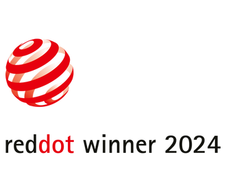 Red Dot Award 2024 winner logo with a red striped sphere and bold text on a white background.