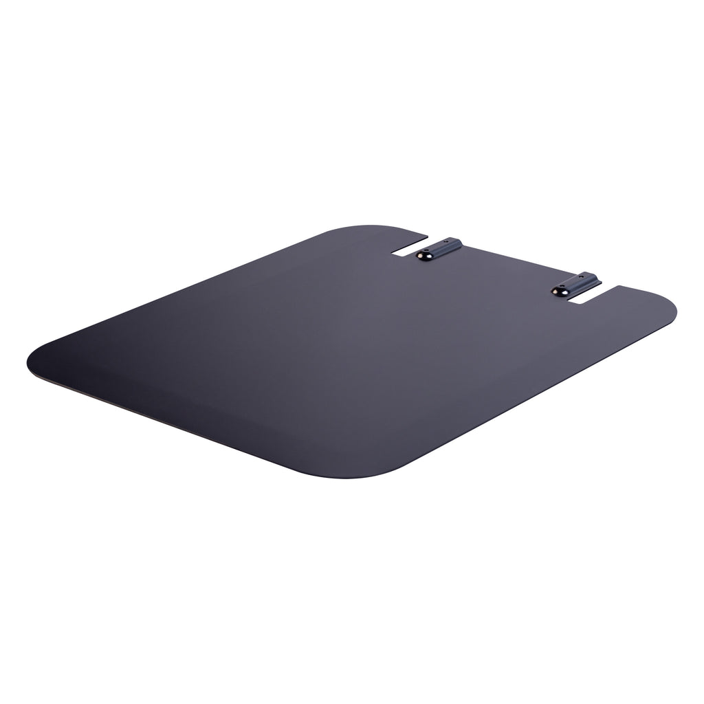 The Nexaro base plate for the NR 1500 charging station is a flat, rectangular, black plate with rounded corners and two small brackets on one side. It is a replacement base plate that has been specially developed for this charging station.