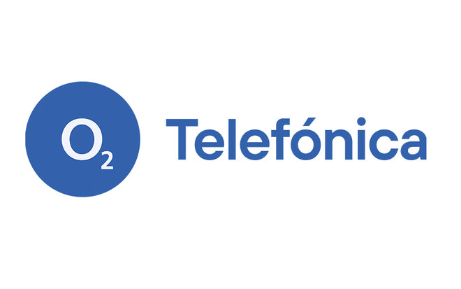 O2 Telefónica logo with blue circle and text on white background.