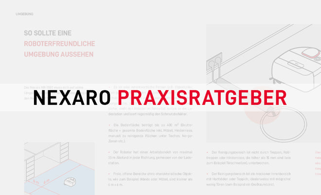 White background with technical sketches and bold text reading NEXARO PRAXISRATGEBER across the center.