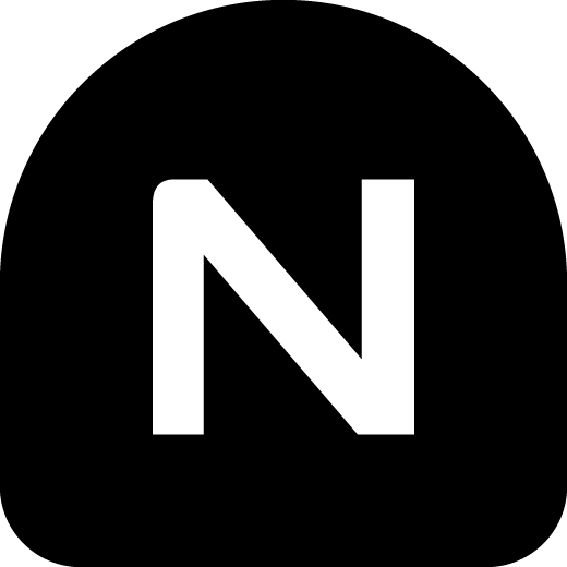 A bold white capital letter N centered on a black rounded square background.