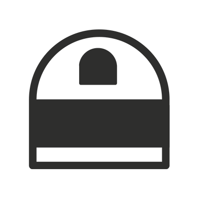 Simple black and white icon of an igloo with a rounded doorway and horizontal stripes.